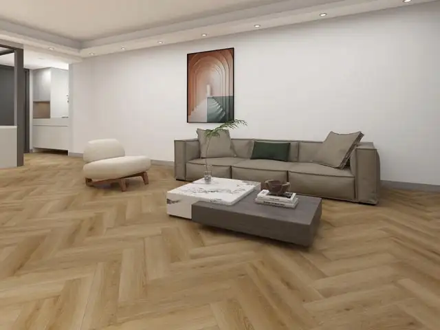 Séjour avec sol SPC imitation parquet en chevrons